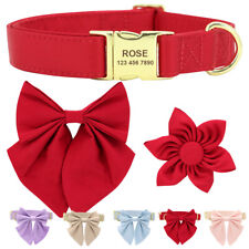 Personalised Satin Dog Collar with Cute Bow Tie/Flower Pet Name Buckle Engraved