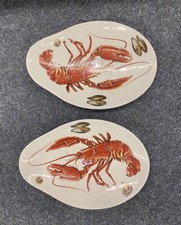 Vintage Rare Pair Of John Maddock Lobster Fish Plates Approx 12” x 8”