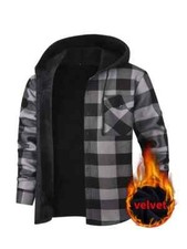 Mens Hooded Lumberjack Plaid Shirt Hoodie Fur Lined Flannel Work Warm Jacket