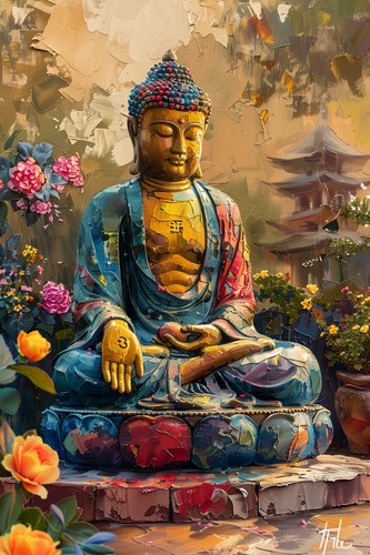 Colourful buddha zen canvas - buddha,