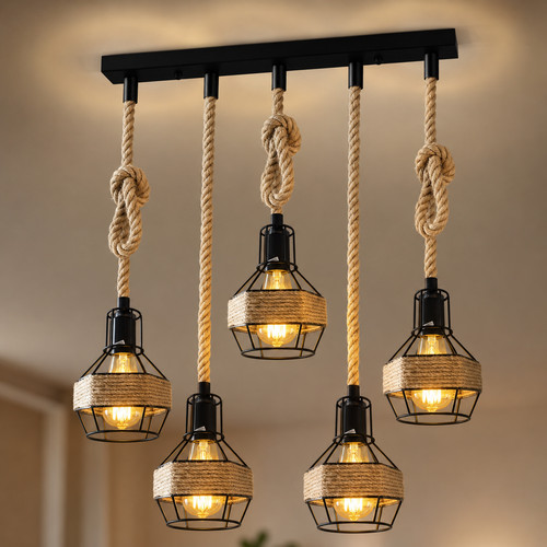 Industrial hemp rope pendant - industrial,