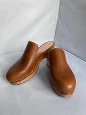 J Crew Tan Leather Wooden Soled Clogs Mules Slip On Uk 5, Eu 38 BNIB