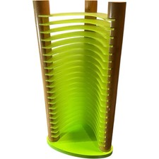 Vintage Retro CD Storage Tower Green Plastic & Wood 20 Slot Rack Stand