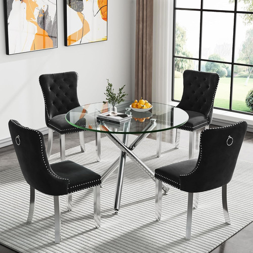 Silver round dining table - round, set