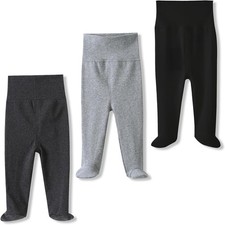 BINIDUCKLING Newborn Baby Boys Girls Trousers with Feet - High Waist Footed