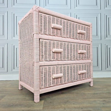 Vintage Retro Lloyd Loom Weave Rattan Cane Wicker Chest Of 3 Drawers - Pink
