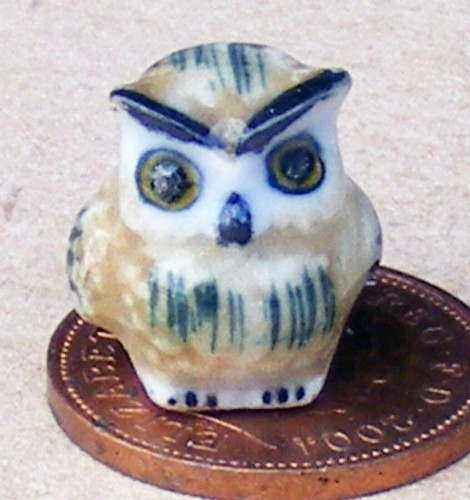 Dolls house tawny owl ceramic - house,