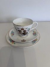 vintage teacup, saucer, plate set Silver Jubilee of Queen Elizabeth II in 1977.
