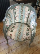 Vintage French Arm Chair with rosebud & duck egg blue fabric