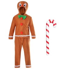 Adult Gingerbread Man Xmas Costume and Inflatable Candy Cane 82cm