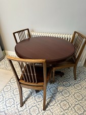 Vintage Pedestal Round Dining Table With casters , Solid Wood
