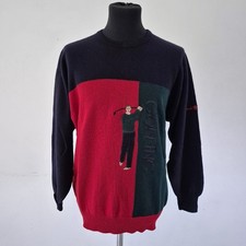 Vintage Pringle Golf Jumper Retro Colourblock Wool Sweater Red Navy Green