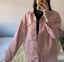 Miss Guided Pink Oversized Button Up Denim Jacket Size 8