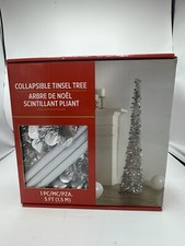 5 FT Pop Up Artificial Christmas Tree Collapsible Xmas Tinsel Sequins Silver