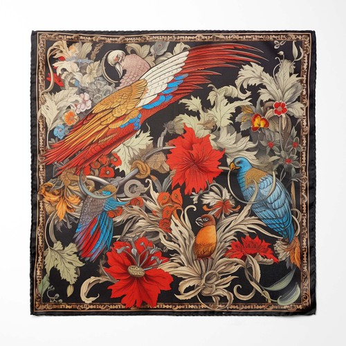 Genuine silk scarlet - silk, macaws