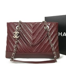 EGA CHANEL V Stitch CC Logo Patent Leather Chain Shoulder Tote Bag*/2BH2501