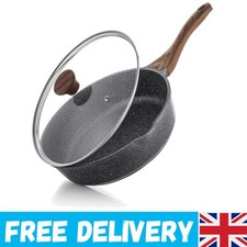 26cm Nonstick Skillet with Lid - Healthy Stone Cookware for Induction Cooking