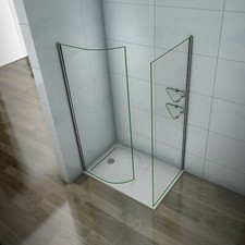 Walk In Wet Room Shower Enclosure and Tray 6mm Curved Glass Cubicle Screen