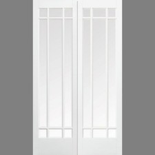 Internal Manhattan White Prime Rebated Pairs Clear Bevelled Glaze Doors