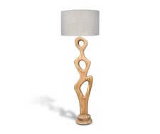 Solid Wood Floor Lamp with Fabric Shade – Natural Finish – Sculptural Abstract