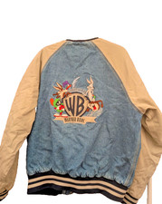 Vintage 90s Warner Bros Looney Tunes Varsity Distressed Jean Jacket Size Large