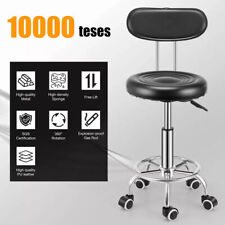 Adjustable Rolling Stool with Backrest, Wheels, Faux Leather Salon Chair, Black