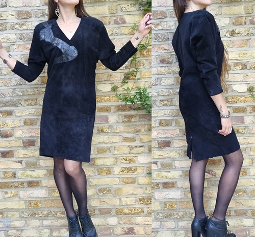 Black 80s suede leather dress - 80s,