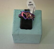 Stanley steel multicoloured laser cut out heart ring. Size Q