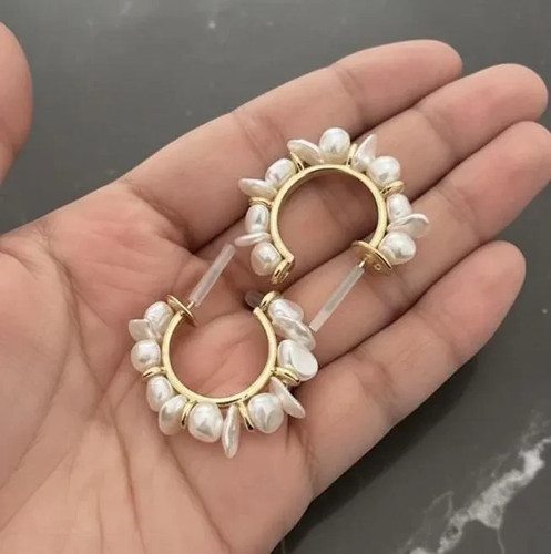 Baroque pearls hoop earrings - hoop, +