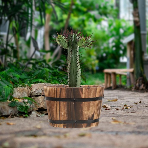 Wooden barrel planter rustic - barrel,