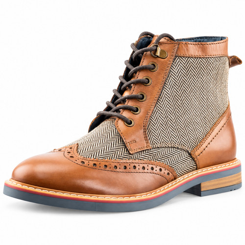 Mens brown leather herringbone - leather,