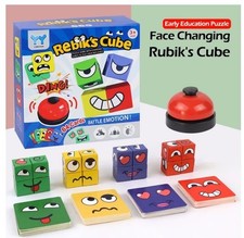 Kids Face Change Puzzle Blocks Montessori Cube Table Game Educational Toy