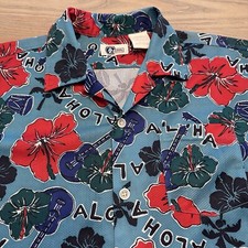 VTG Arizona Jeans Co Blue Hawaiian Shirt Men’s XL Ukulele Aloha Button Up S/S