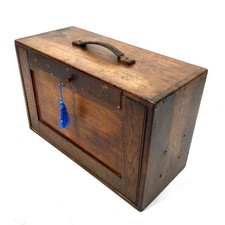 Antique Oak Wooden Engineers Toolbox / Tool Box / Collectors Cabinet with Key