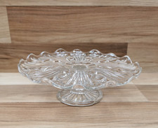 Vintage Clear Pressed Glass Wavy Edge Pedestal Cake Plate Stand - 9.5"