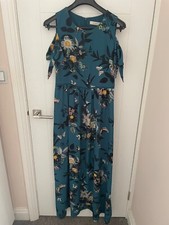Oasis Teal floral and butterfly print cut shoulder maxi dress
