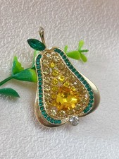 Sparkly Yellow Pear Brooch Pin Sparkly Crystal Rhinestone Fruit Jewelry Gift
