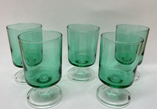 Set of 5 Green Glass Cocktail Glasses Vintage Art Deco