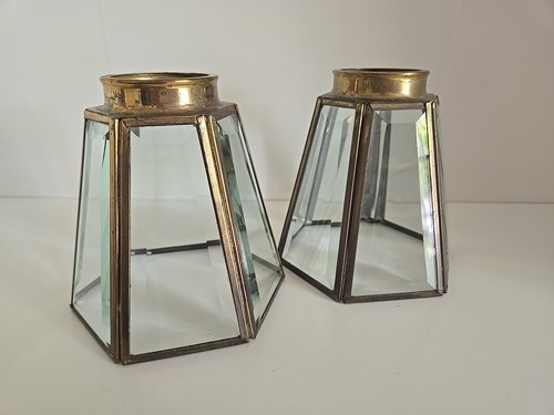 Beveled glass brass lamp shade - glass,