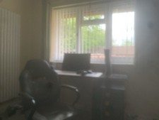 glass desk with wooden draws