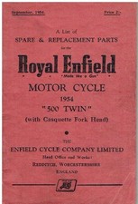 ROYAL ENFIELD 500cc TWIN (WITH CASQUETTE FORK HEAD) 1954 FACTORY PARTS CATALOGUE