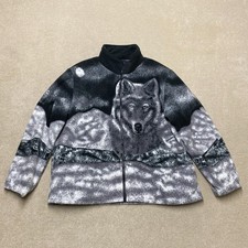 Damart Fleece Jacket Women’s 14/16 Grey Wolf Print Full Zip Warm Winter Coat