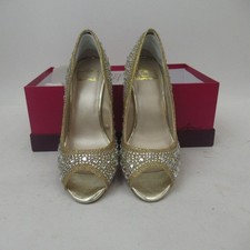 LOTUS Heeled Shoes Size UK4 Gold Diamante Peep Toe Sparkly Womenswear- Preloved