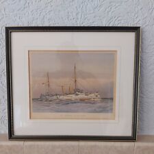 HMS Magicienne 2nd Class Cruiser Ship by W.Fred Mitchell Antique Print