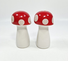 Toadstool Salt & Pepper E-my Cruet Set Red & White Mushroom Tableware Pottery