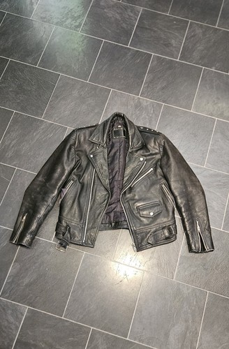 Mens black leather biker - black,
