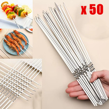 50X Stainless Steel Barbecue Metal Skewers Flat Needle BBQ Tools Kebab Sticks