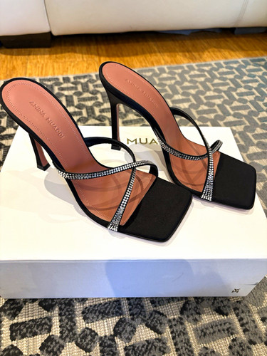 Amina muaddi black satin - amina,