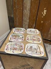Vintage 60's Puillery Metal Cork Trivet Hot Pad Paris Scenes Set Placemats