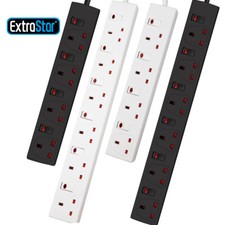 Individual Switched Extension Lead Cable Electric Plug Socket UK Mains Power